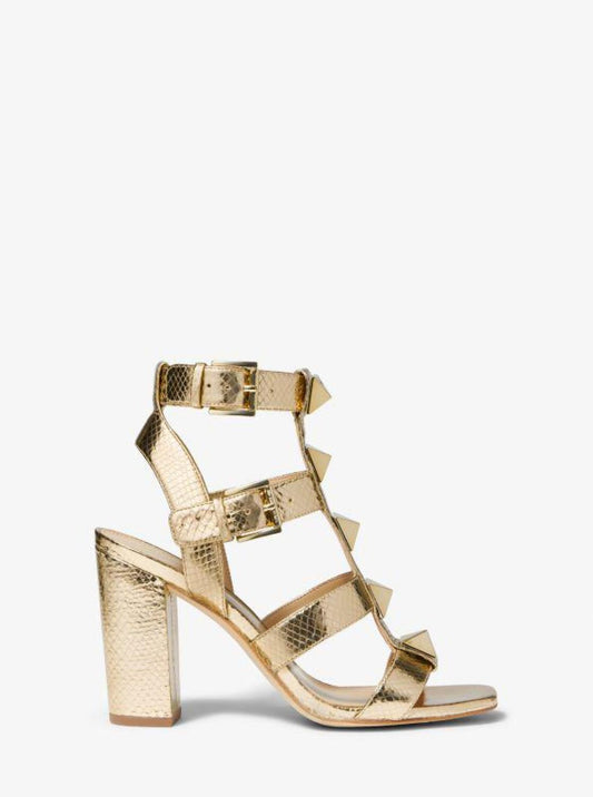 Wren Studded Metallic Snake Embossed Leather Sandal