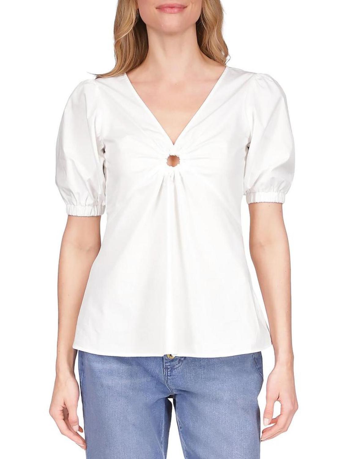 Womens V-Neck Cutout Blouse