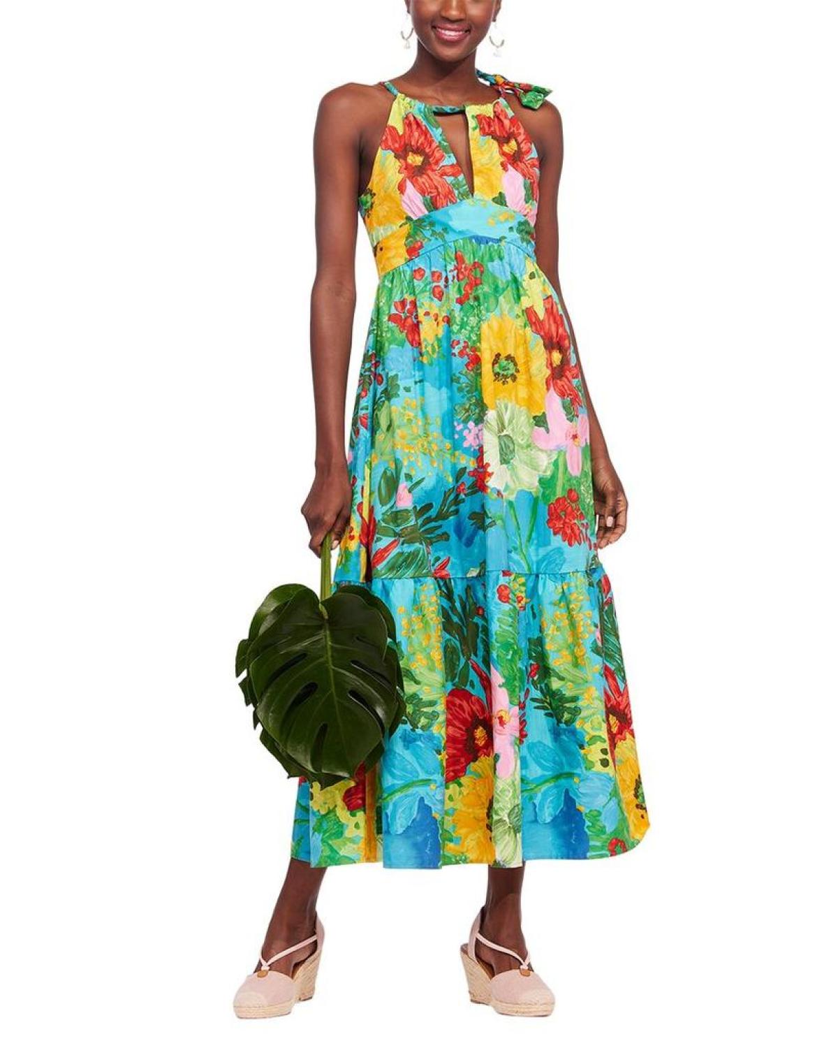 Eva Franco One-Shoulder Tie Maxi Floral Dress