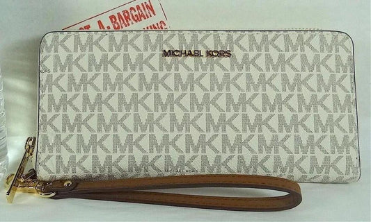 Michael Kors Jet Set Travel ivory Signature PVC Continental Wallet Wristlet