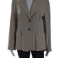 Women's Collared Long Sleeves Line Two Button Blazer Beige