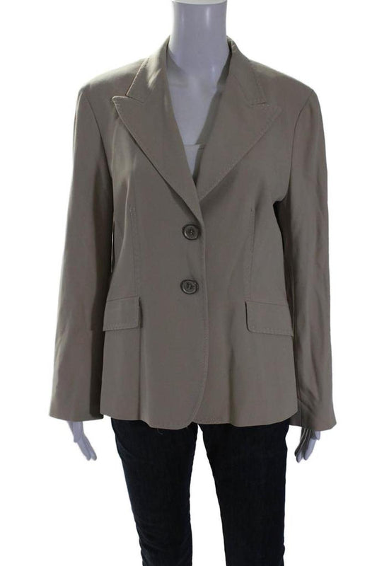 Women's Collared Long Sleeves Line Two Button Blazer Beige