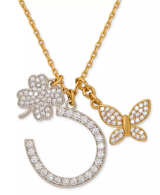 Two-Tone Cubic Zirconia Pavé Lucky Charm Pendant Necklace, 18" + 3" extender