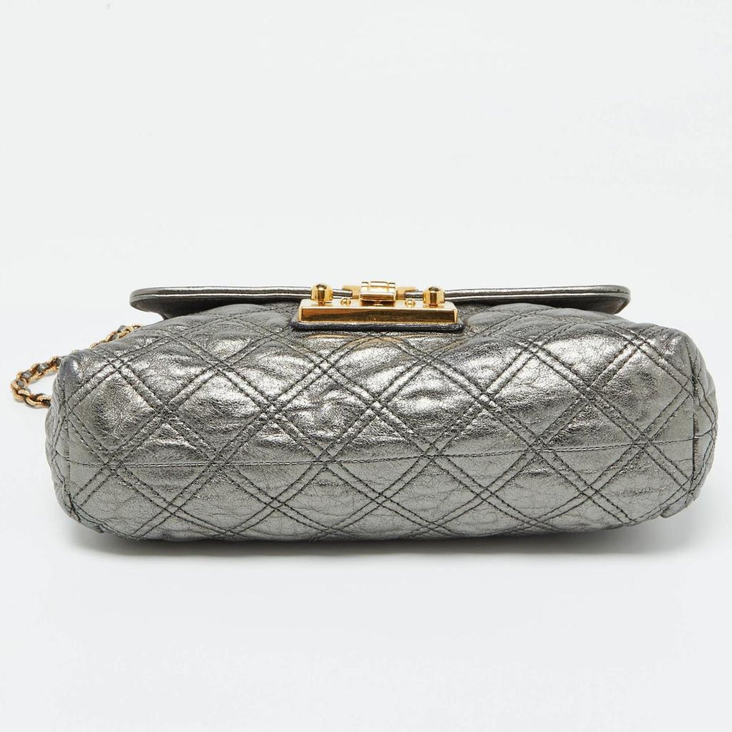 Metallic Quilted Leather Pushlock Flap Shoulder Bag