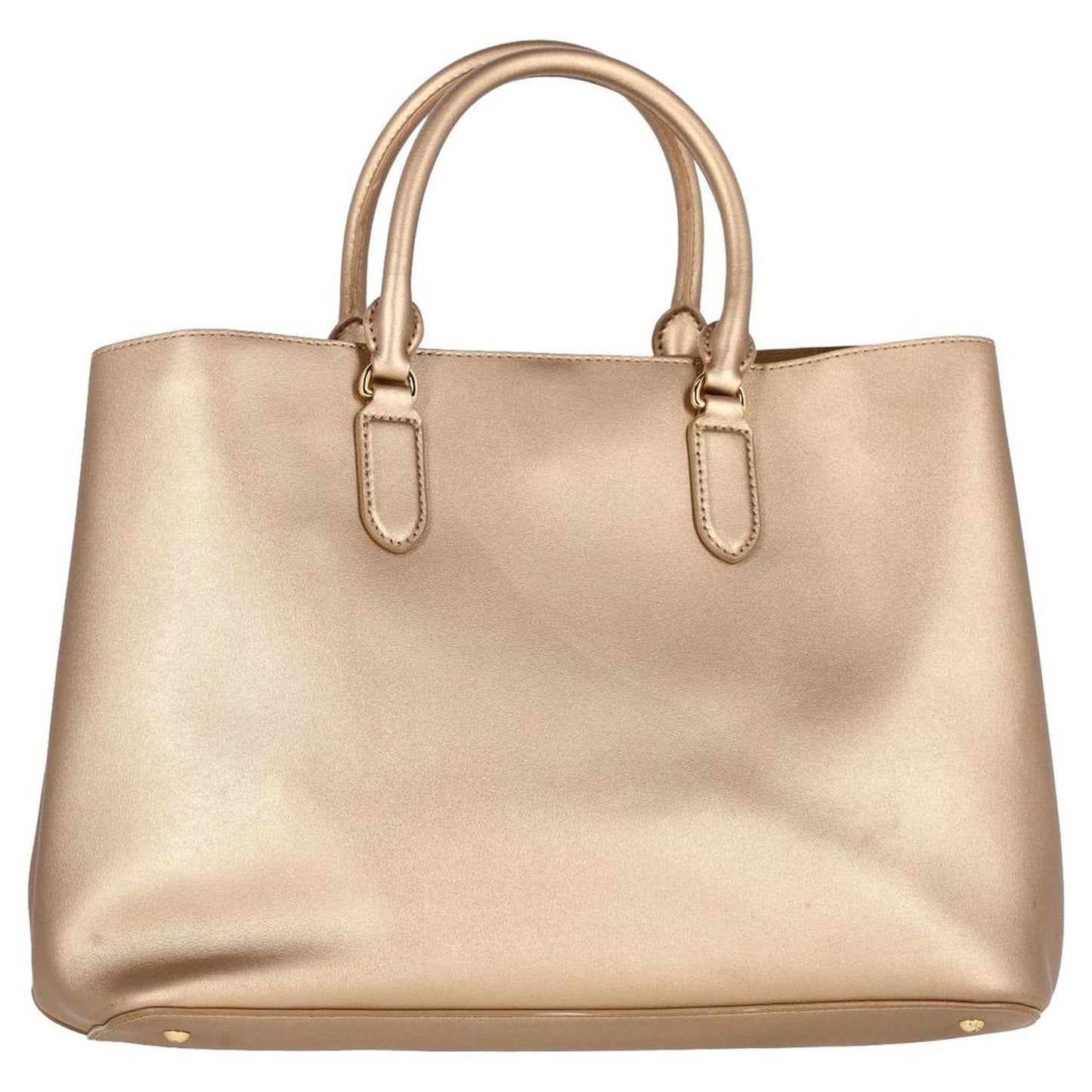 Lauren by Ralph Lauren Double Compartment Satchel Bag in Metallic Gold Leather