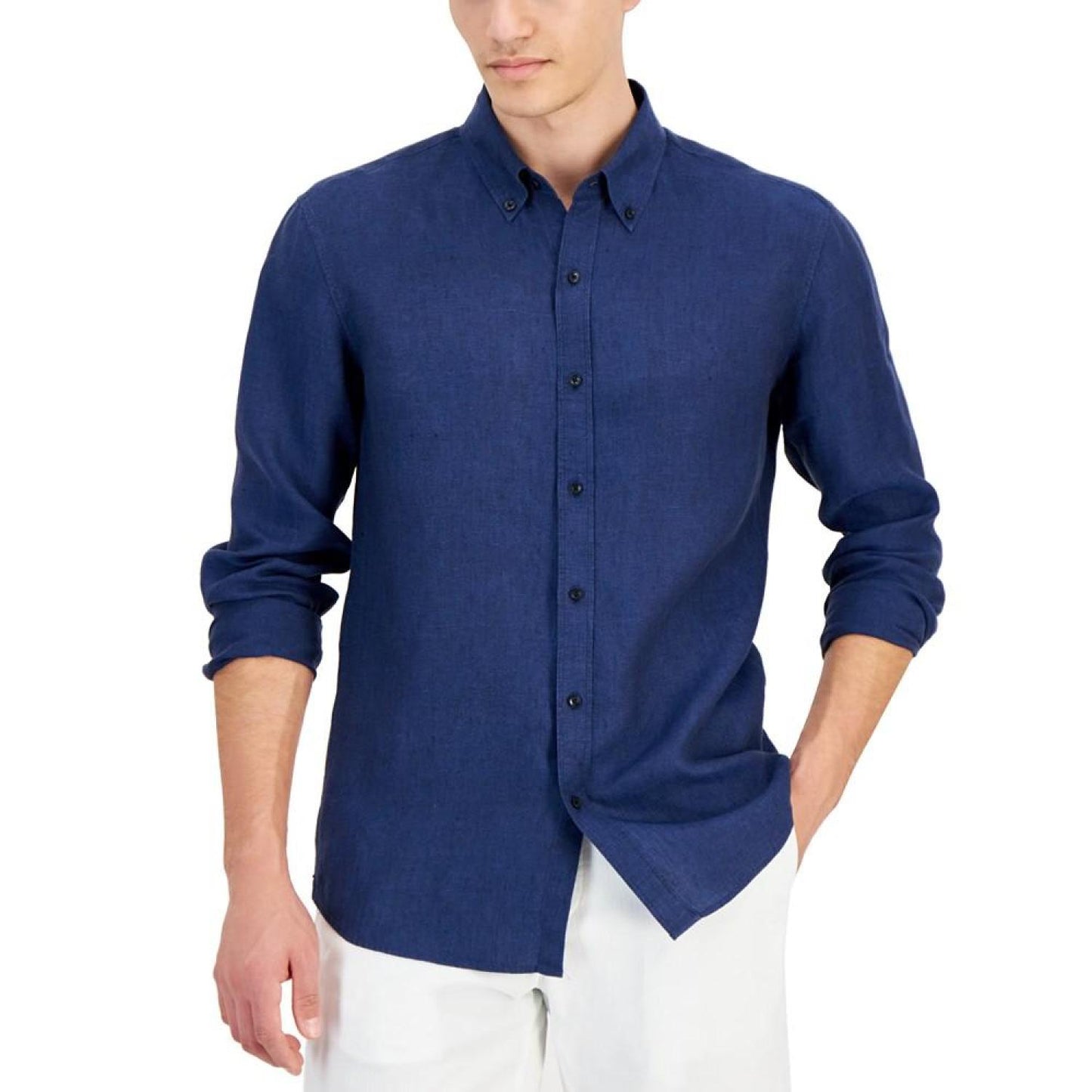 Men's Slim Fit Long Sleeve Button-Down Linen Shirt