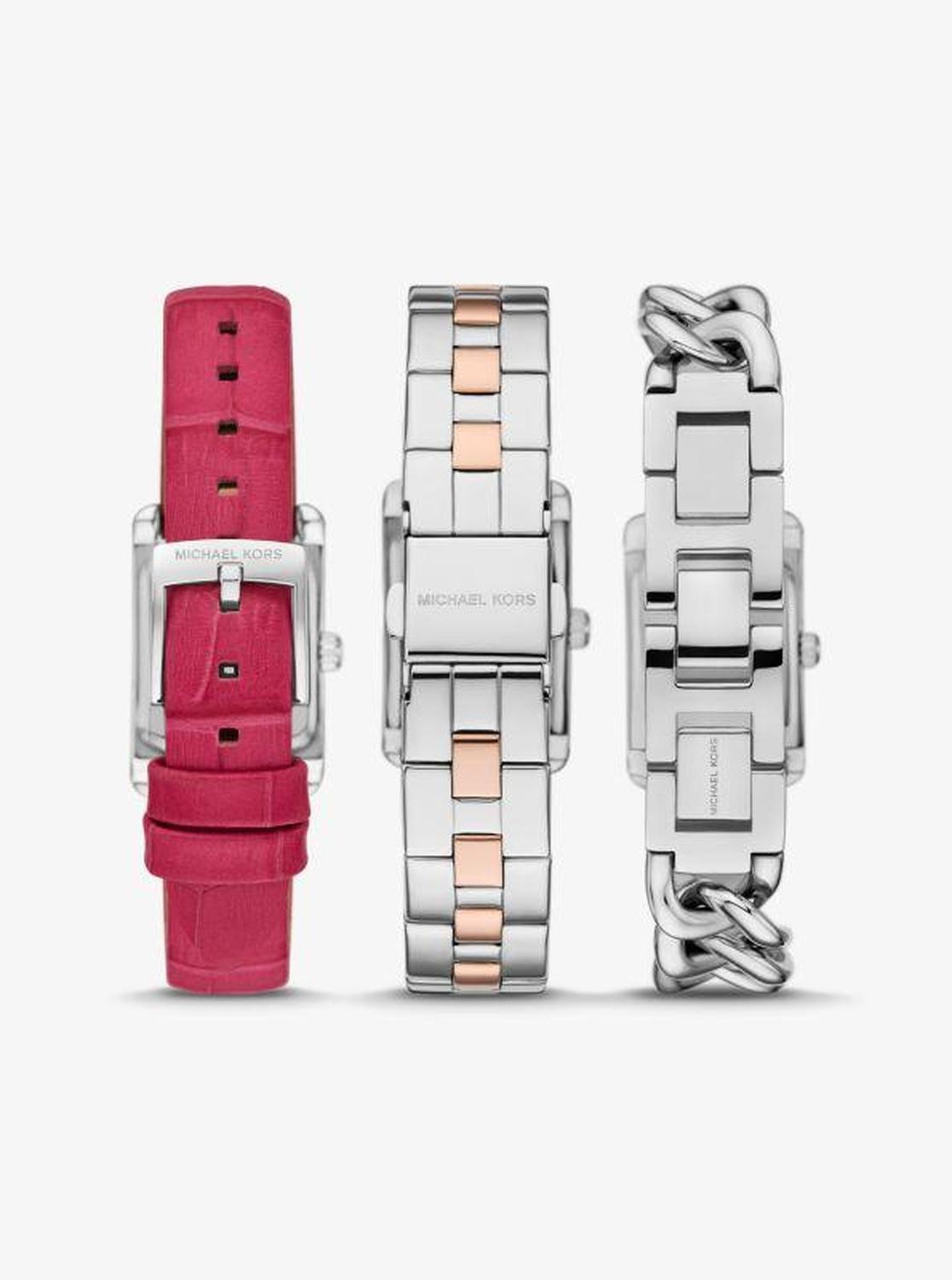 Petite Monroe Two-Tone and Crocodile-Embossed Leather Watch Strap Set