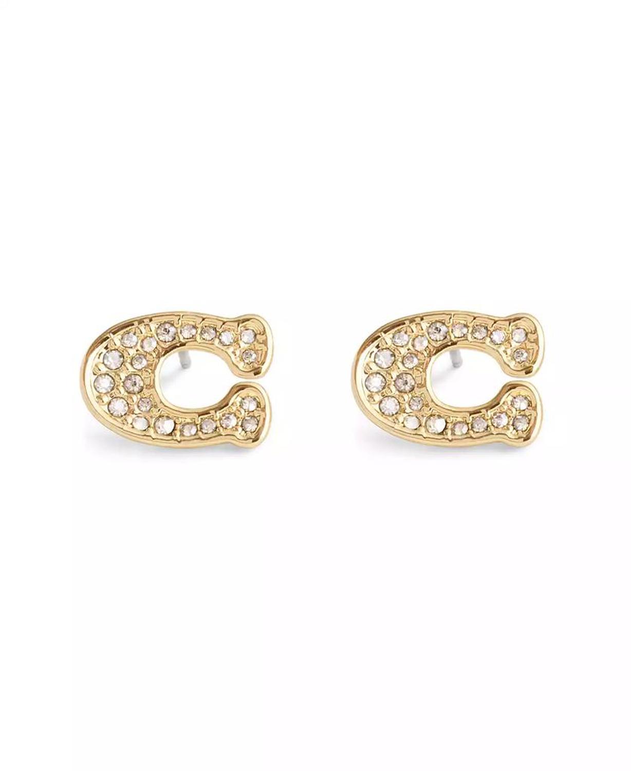 Faux Stone Signature Pave C Stud Earrings