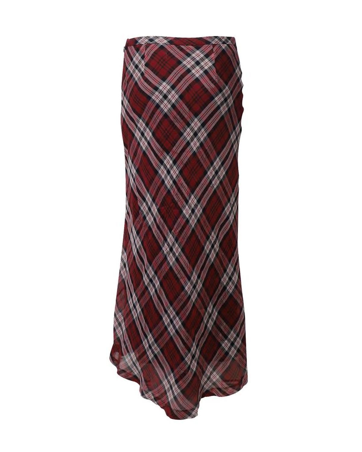 Michael Kors Plaid Maxi Skirt in Red Silk-Voile