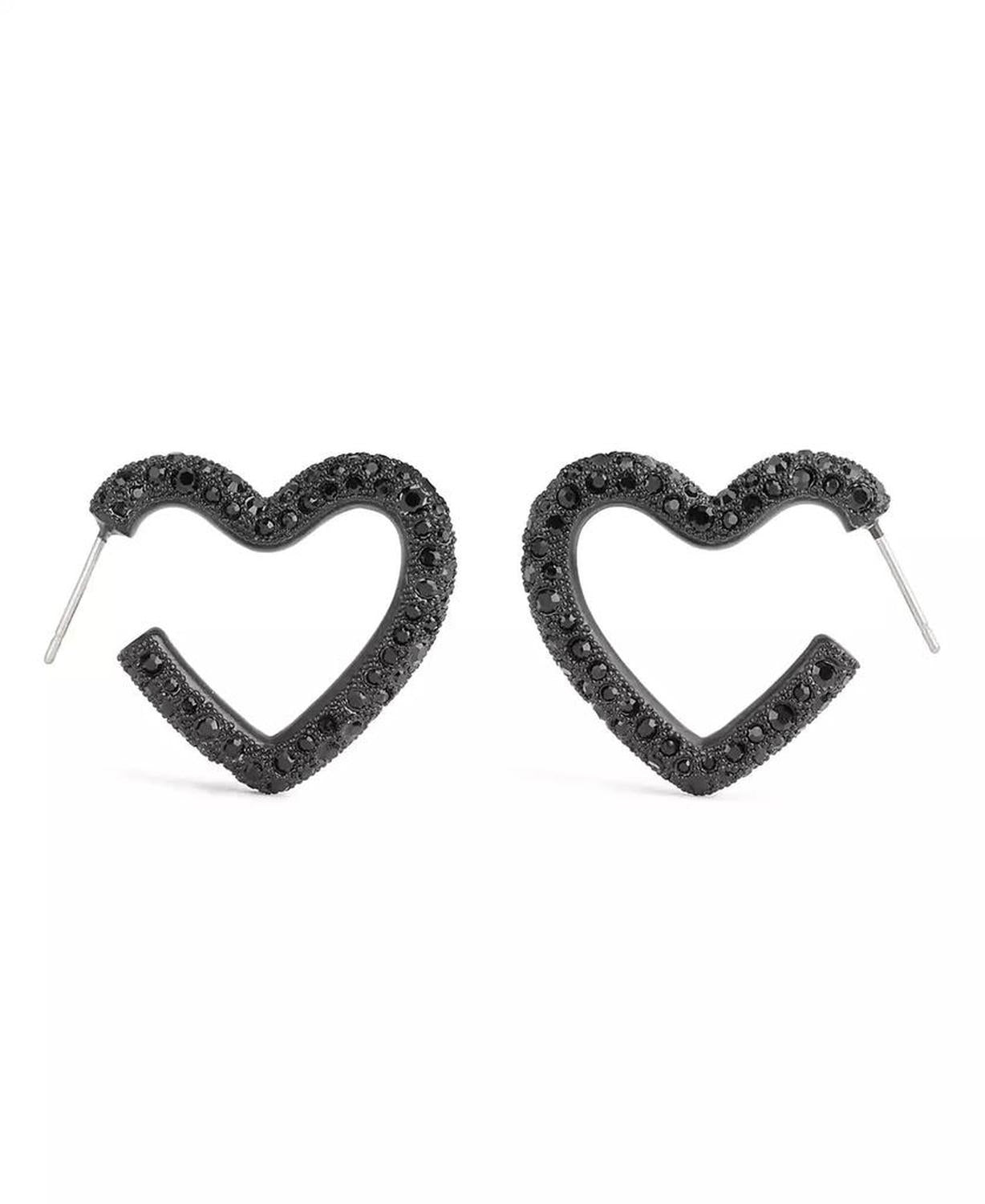 Faux Stone Pave Heart Hoop Earrings