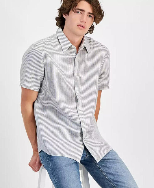 Men's Classic-Fit Stripe Button-Down Linen Shirt