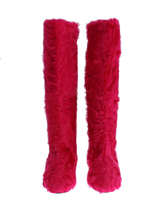 Dolce & Gabbana Elegant Pink Lambskin Fur Boots