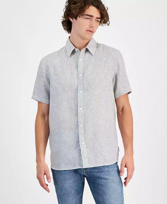 Men's Classic-Fit Stripe Button-Down Linen Shirt