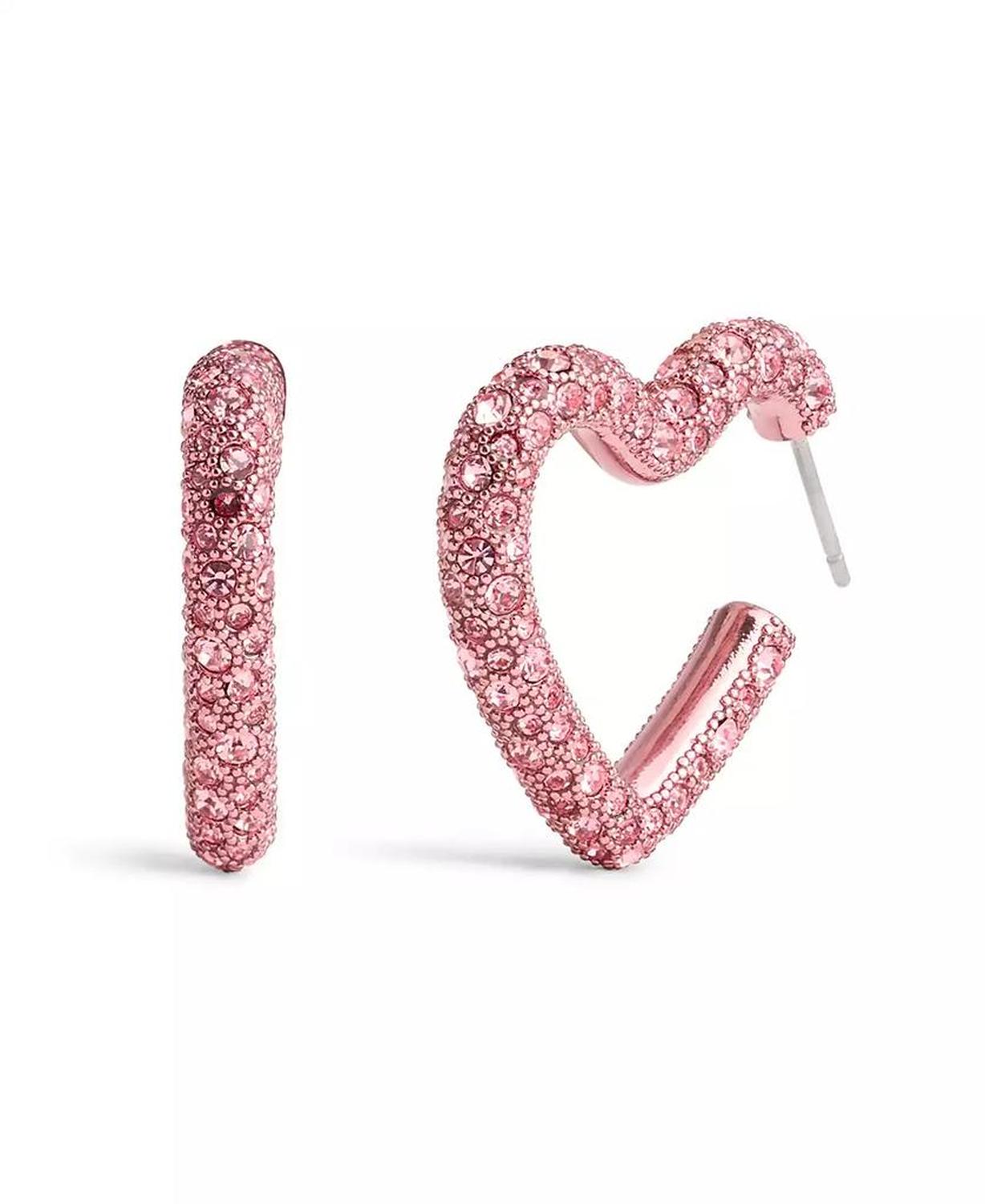 Faux Stone Pave Heart Hoop Earrings