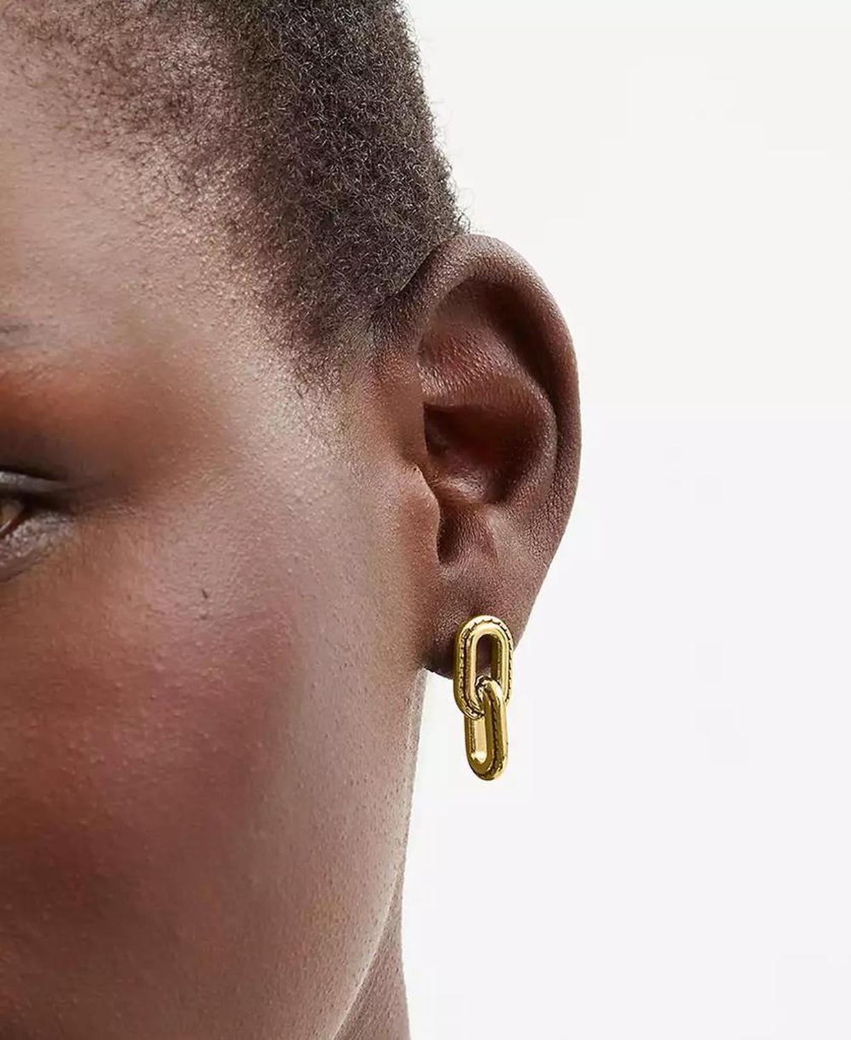 Gold-Tone Stitched Link Drop Earrings