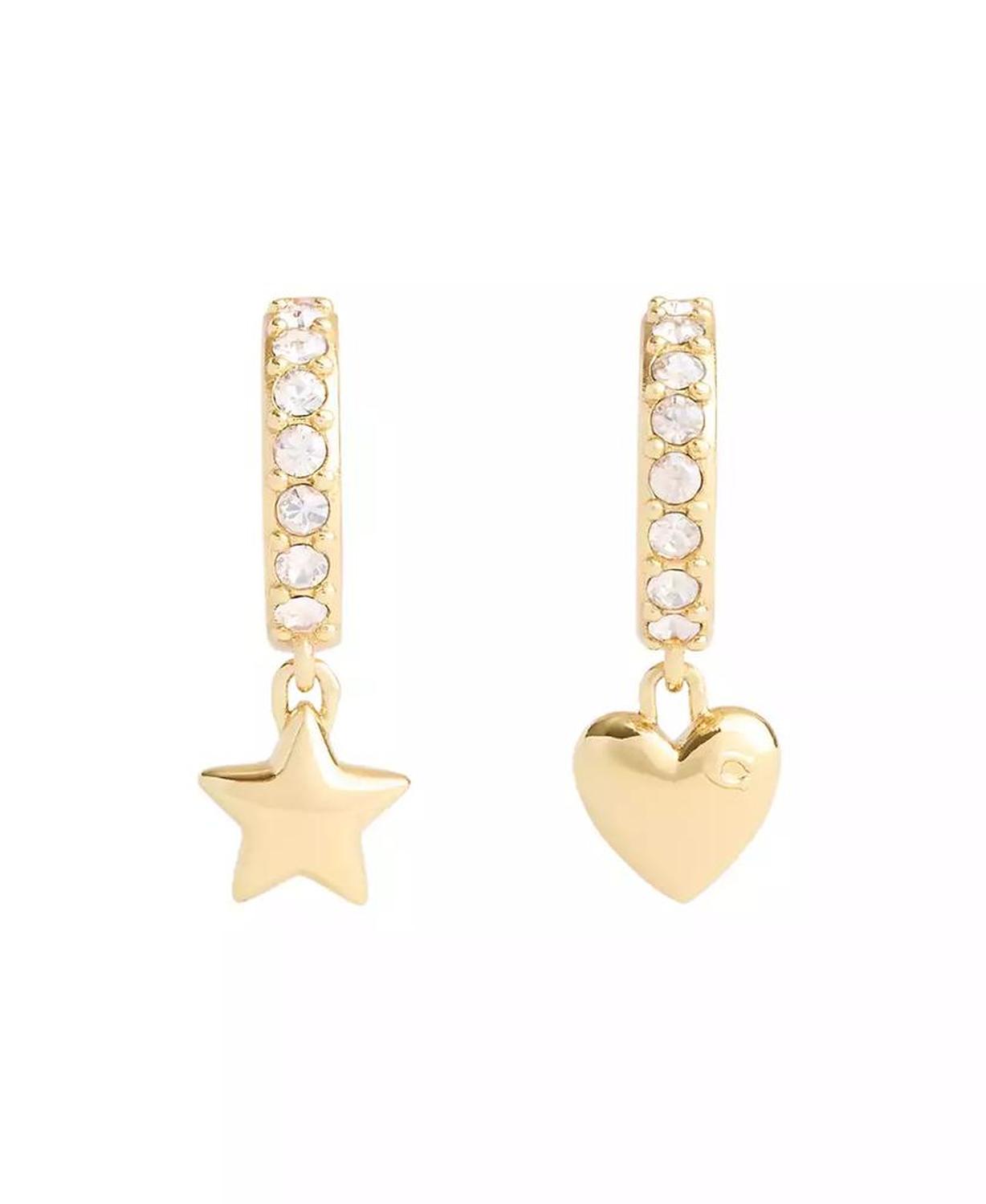 Faux Stone Signature Heart Star Charm Huggies Earrings