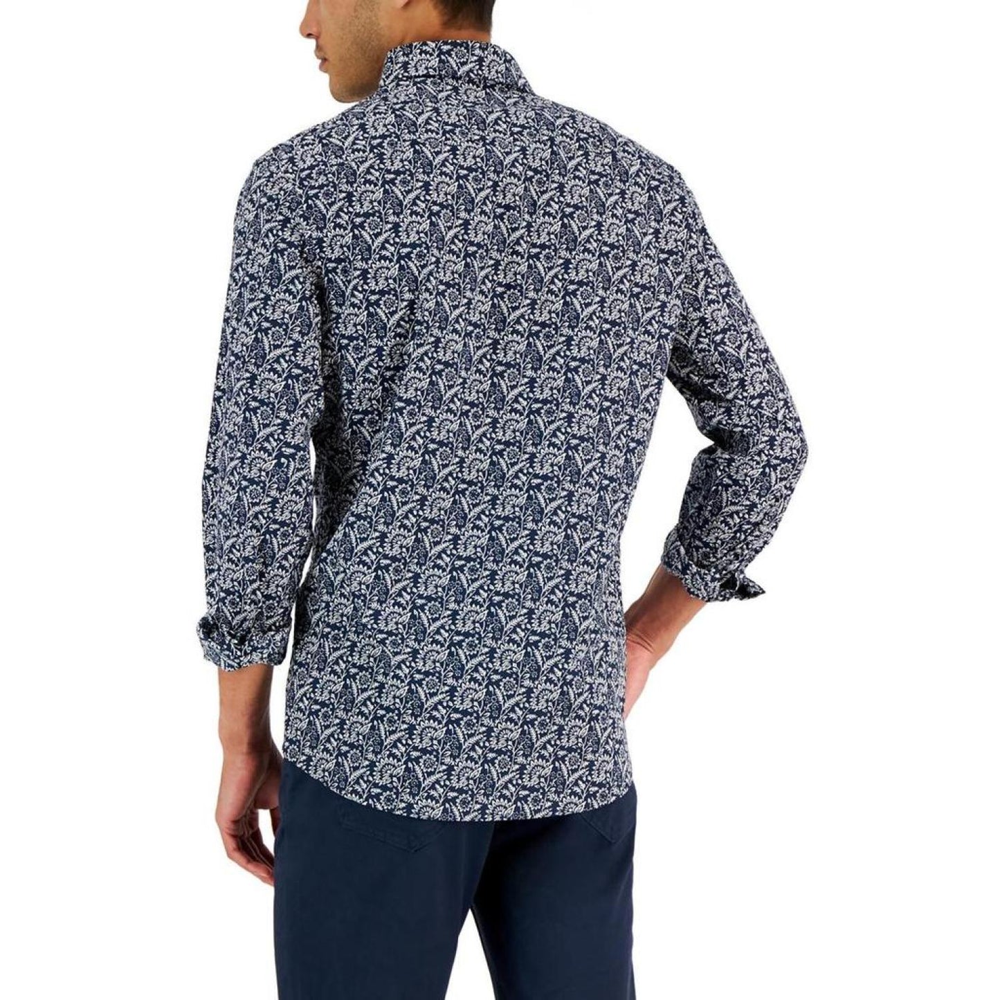 Mens Floral Print Cotton Button-Down Shirt