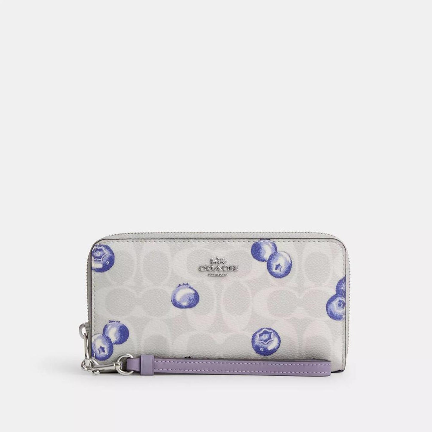 Coach Outlet Long Zip Around Wallet In Signature Canvas With Blueberry Print