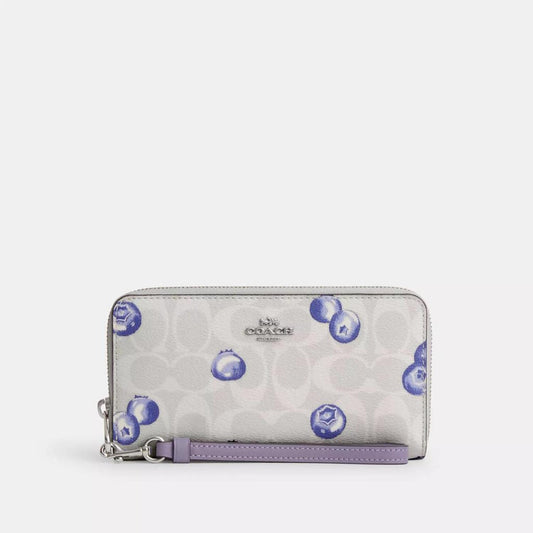 Coach Outlet Long Zip Around Wallet In Signature Canvas With Blueberry Print