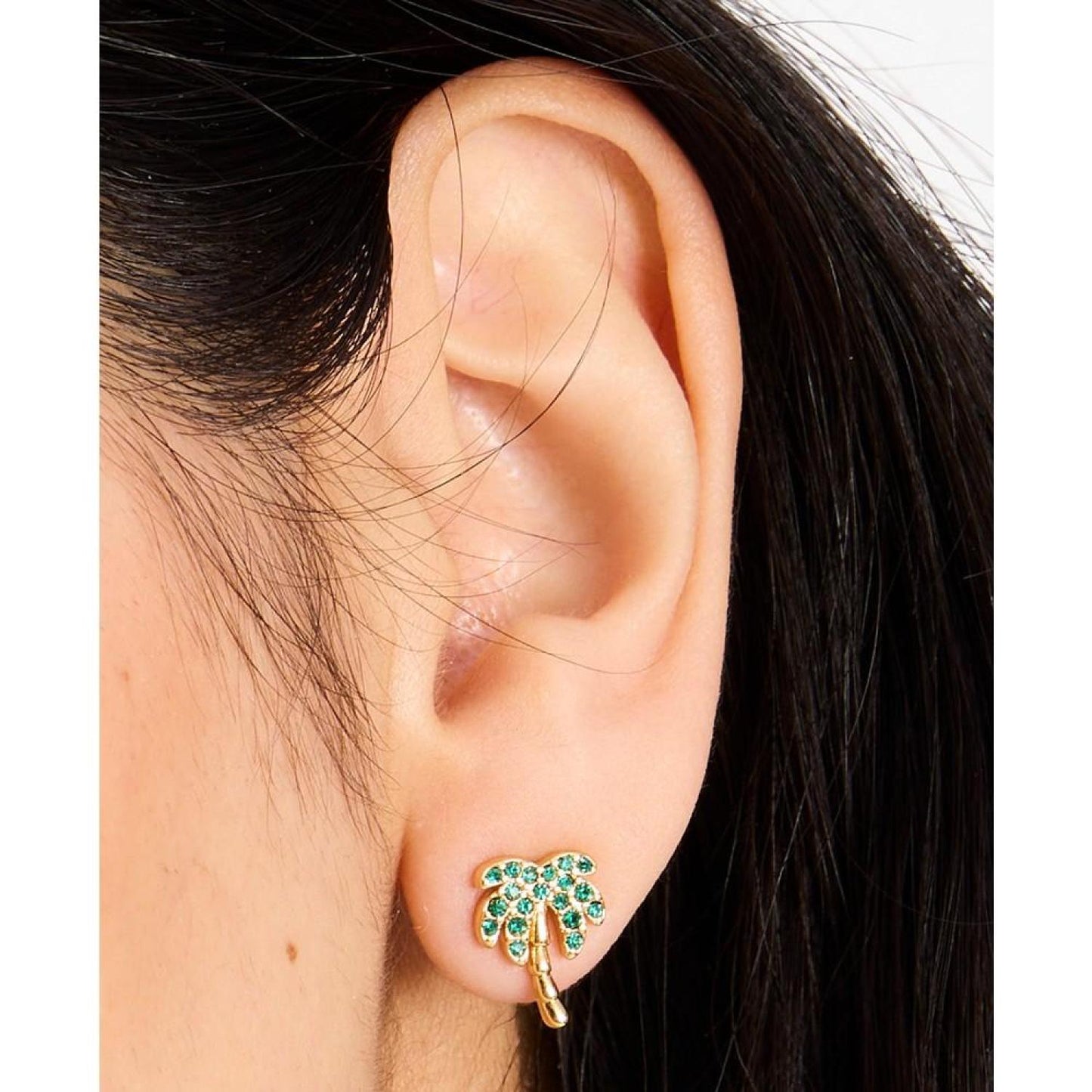 Gold-Tone Color Pavé Palm Tree Stud Earrings