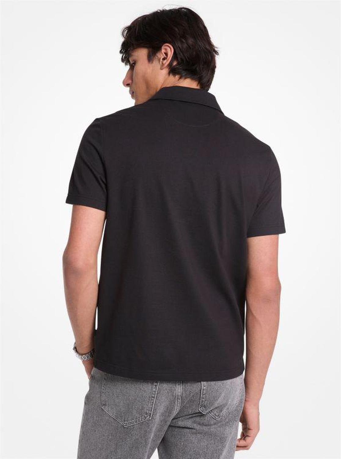 Cotton Blend Piqué Zip-Up Polo Shirt