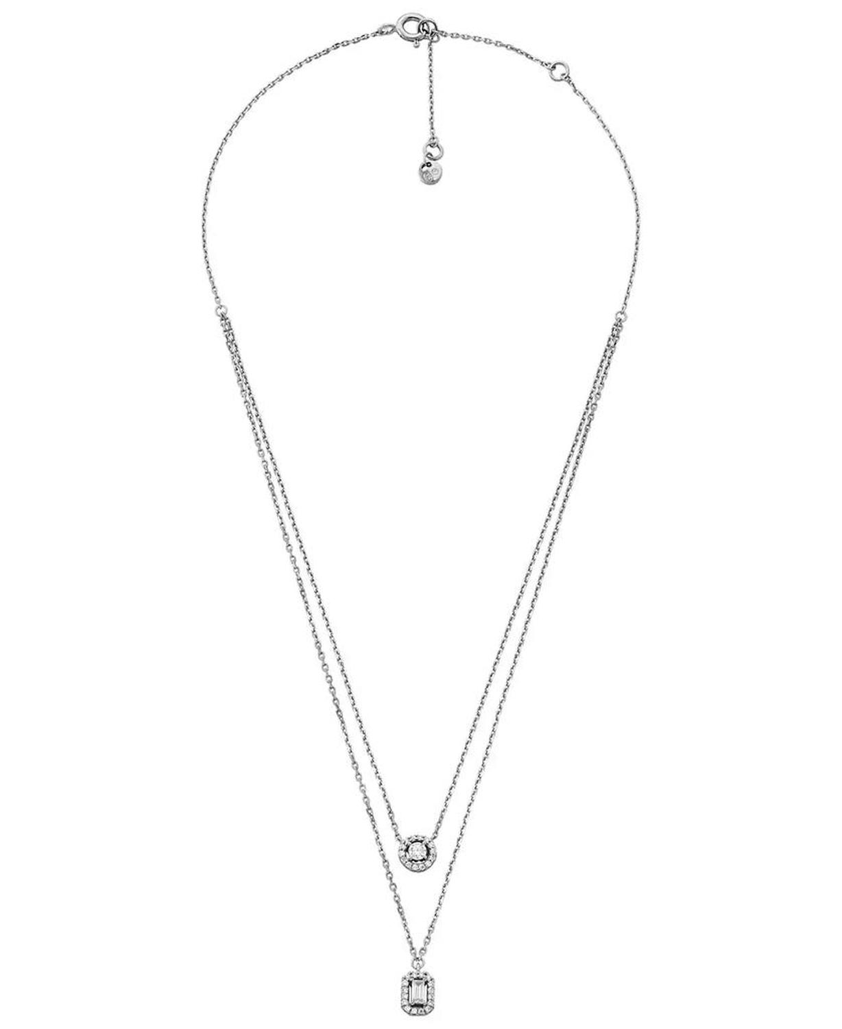 Sterling Silver Halo Double Layer Necklace