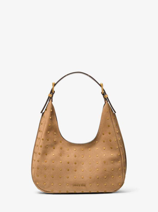 Nolita Small Studded Pebbled Nubuck Hobo Shoulder Bag