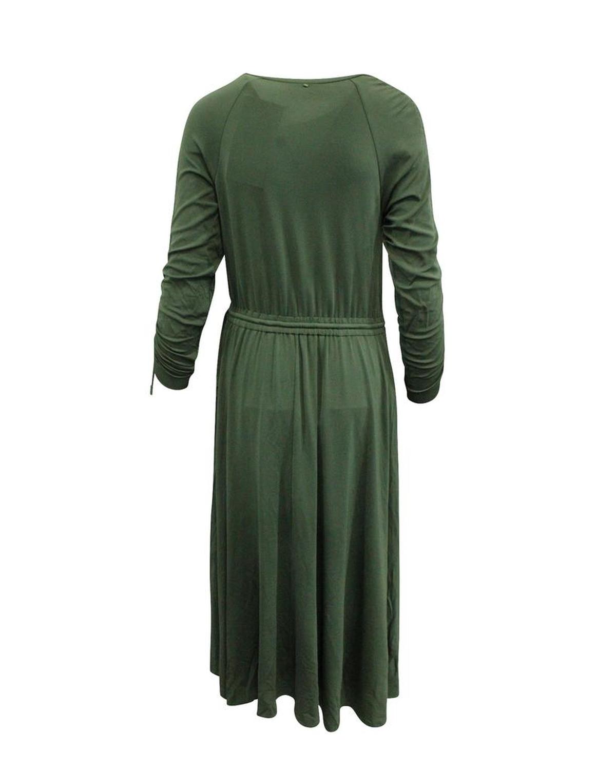 Sportmax Ruched Panel Midi Dress in Olive Green Viscose