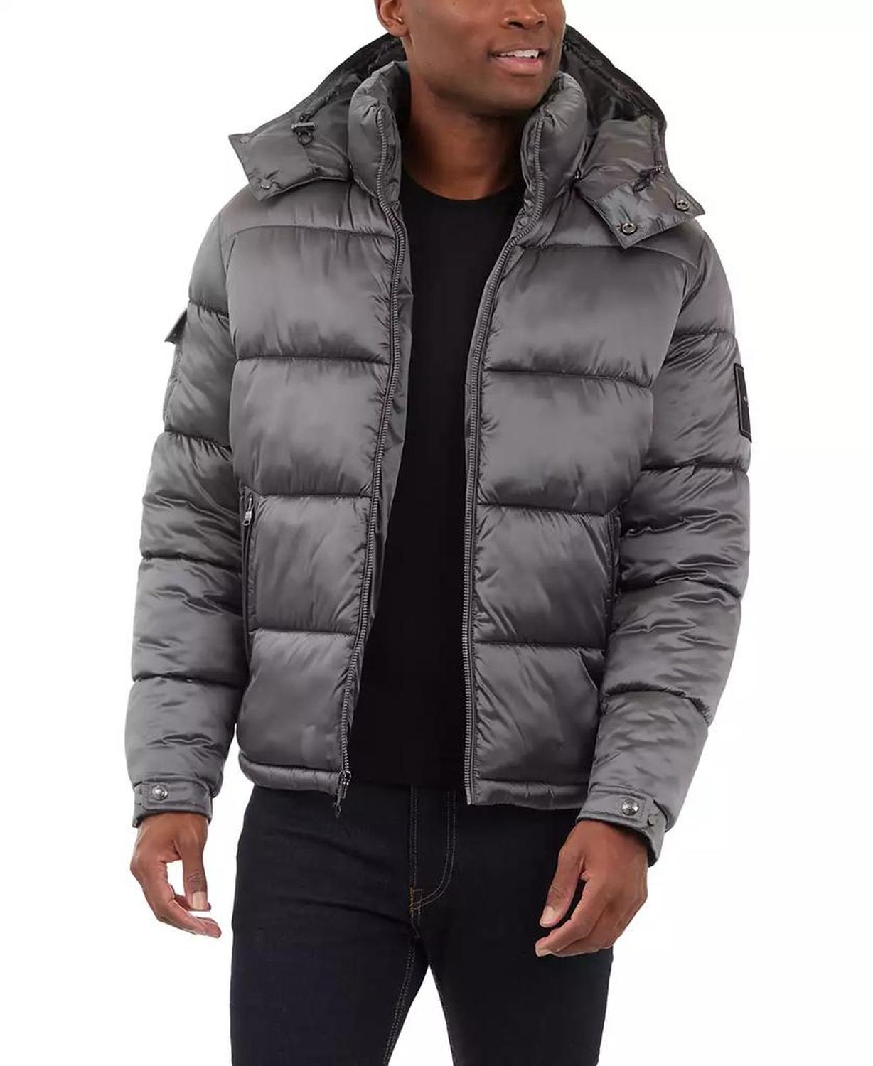 Men s Heavyweight Metallic Finish Hooded Puffer Jacket