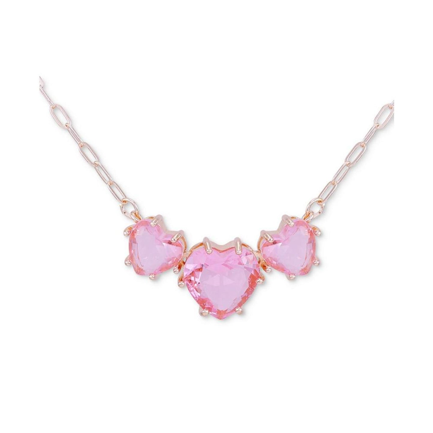 Triple Heart-Shape Stone Statement Necklace, 16" + 2" extender