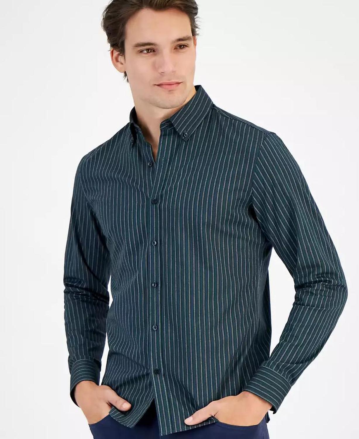 Men's Slim-Fit Stretch Stripe Button-Down Shirt