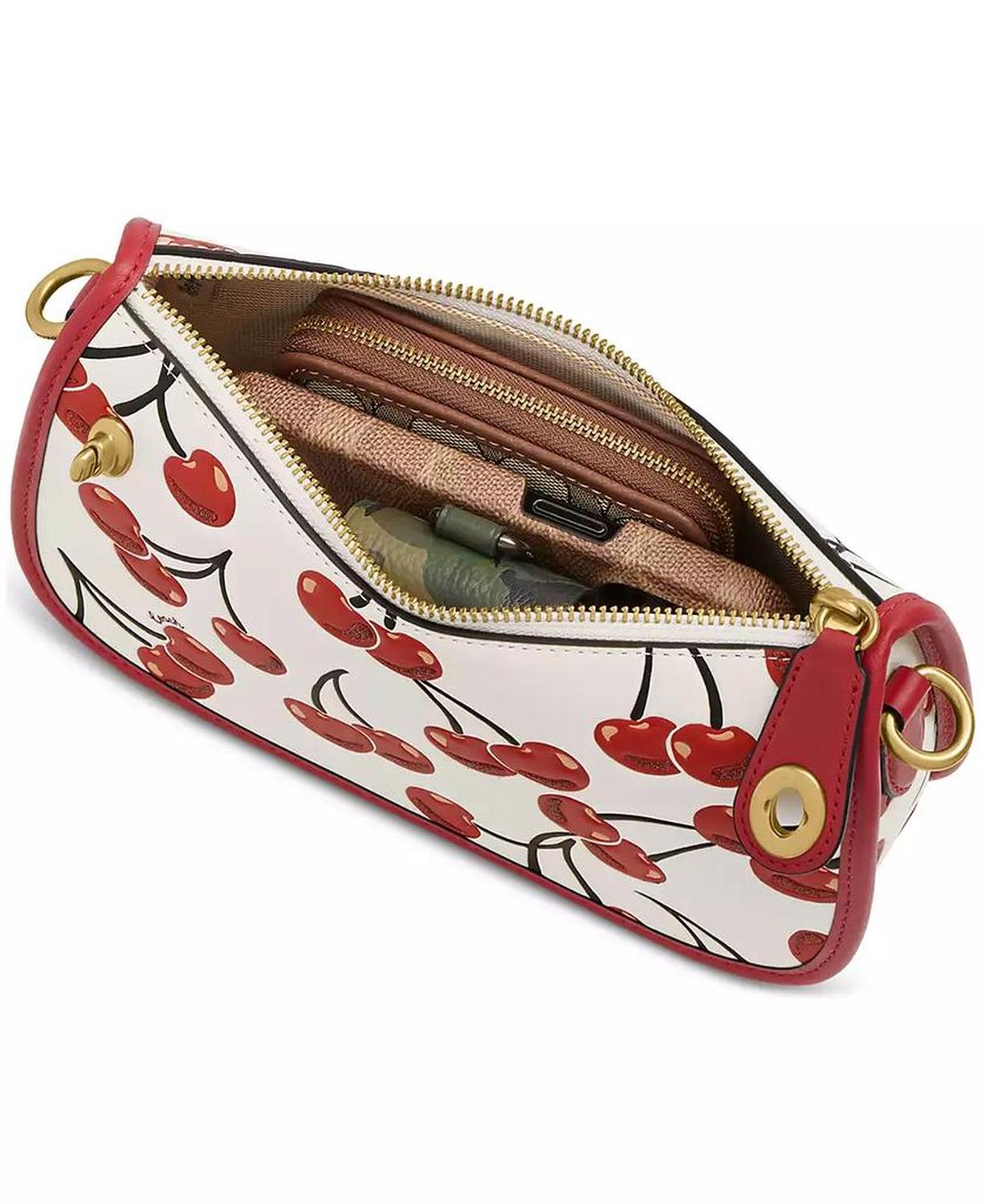 Swinger Cherry Print Leather Shoulder Bag