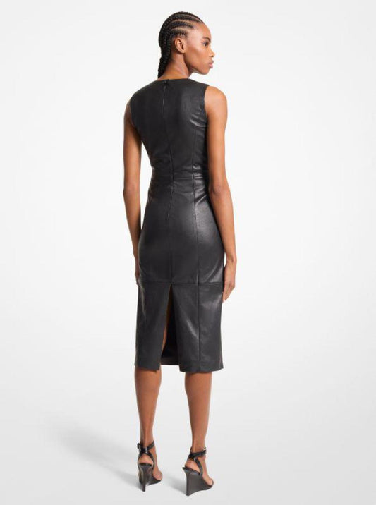 Leather Twist Front Sheath Dress