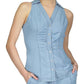 Womens Collared Sleeveless Button-Down Top