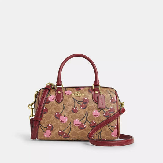 Rowan Satchel Bag In Signature Canvas With Cherry Print