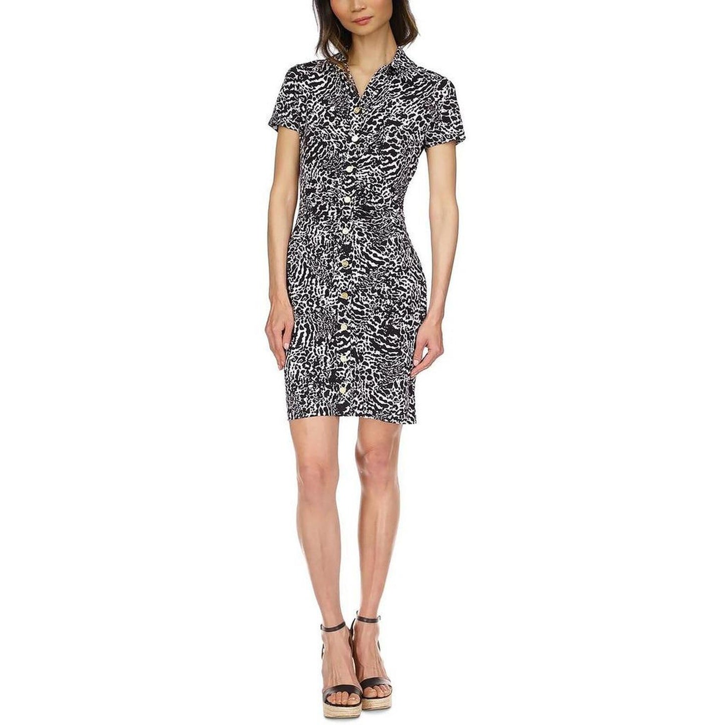 Womens Animal Print Mini Shirtdress