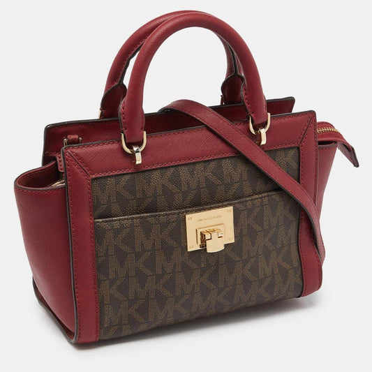 Michael Michael Kors /red Signature Coated Canvas And Leather Tina Tote