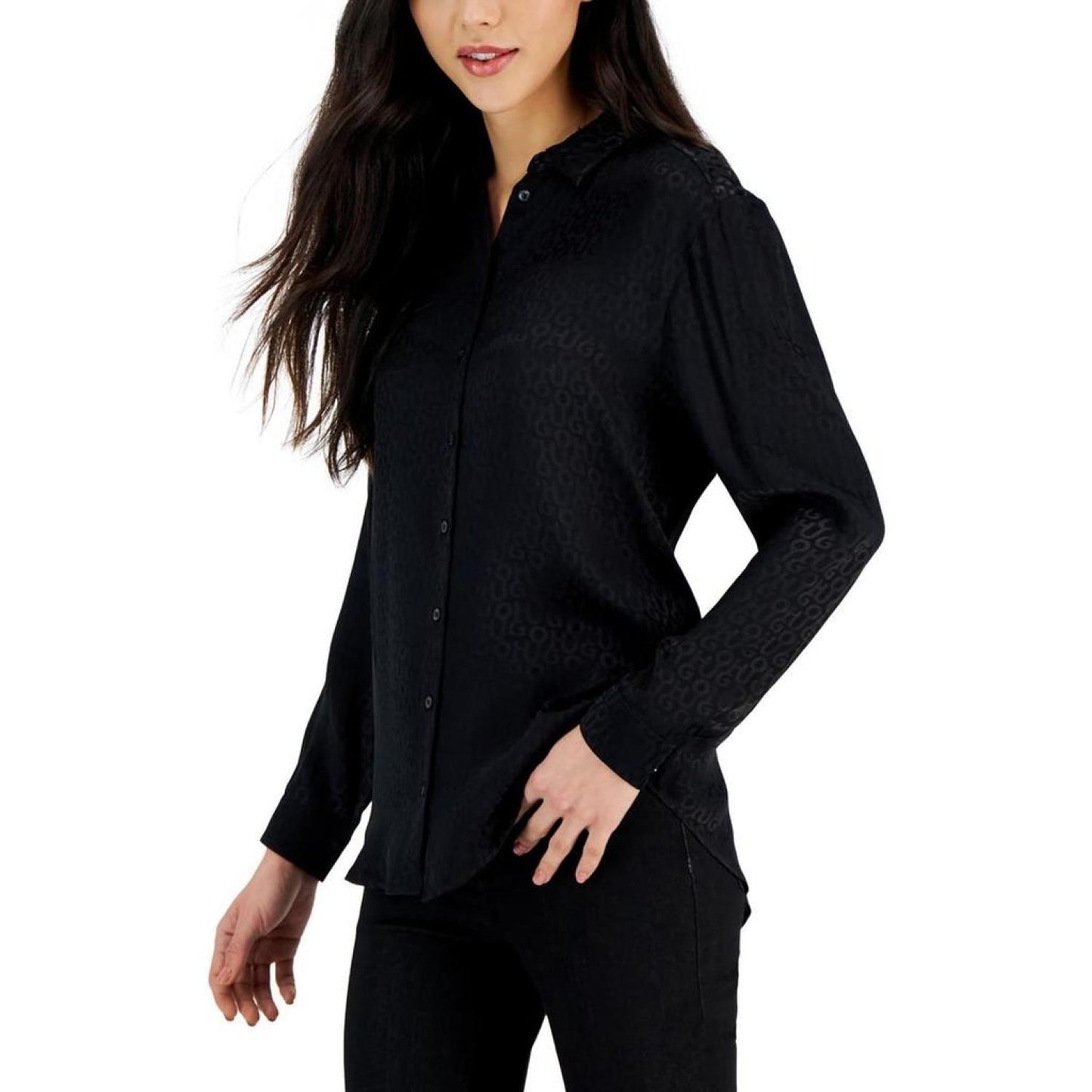 Womens Logo Viscose Button-Down Top