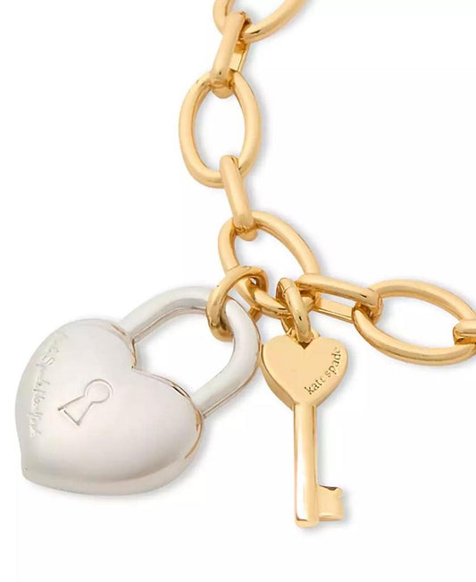 Two-Tone Heart Lock & Key Charm Bracelet