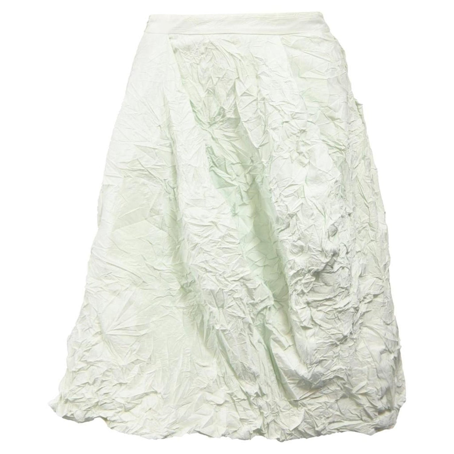 Crinkled Knee-Length Skirt in Mint Polyester