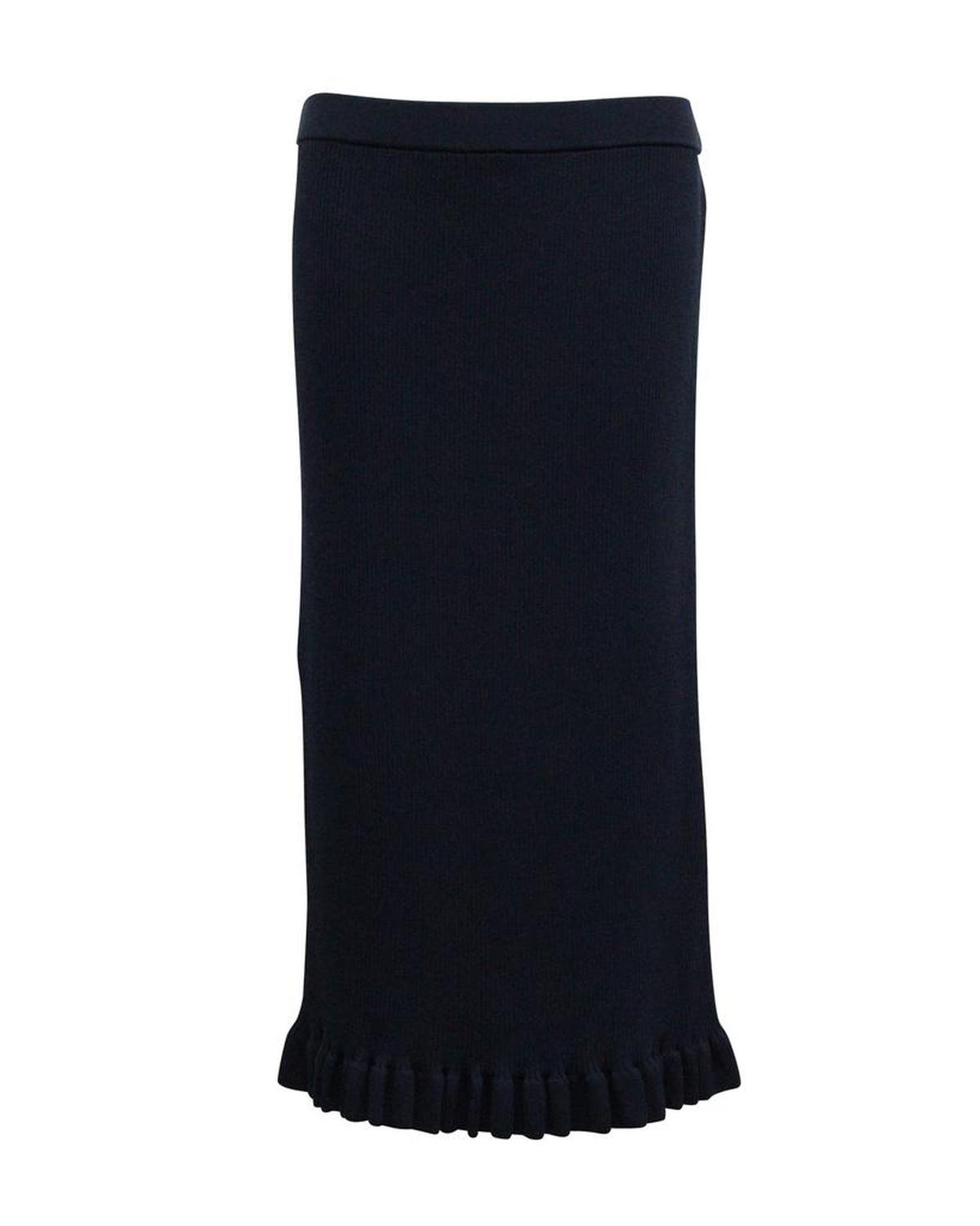 Ruffle Hem Midi Skirt in Navy Blue Viscose