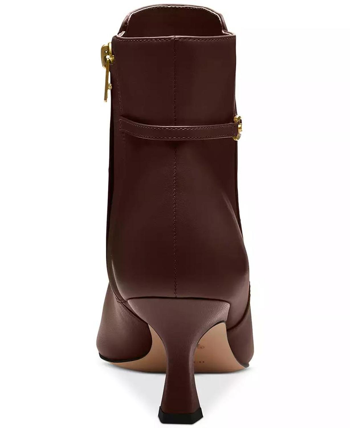 Women"s Rebecca Buckle Kitten-Heel Leather Booties