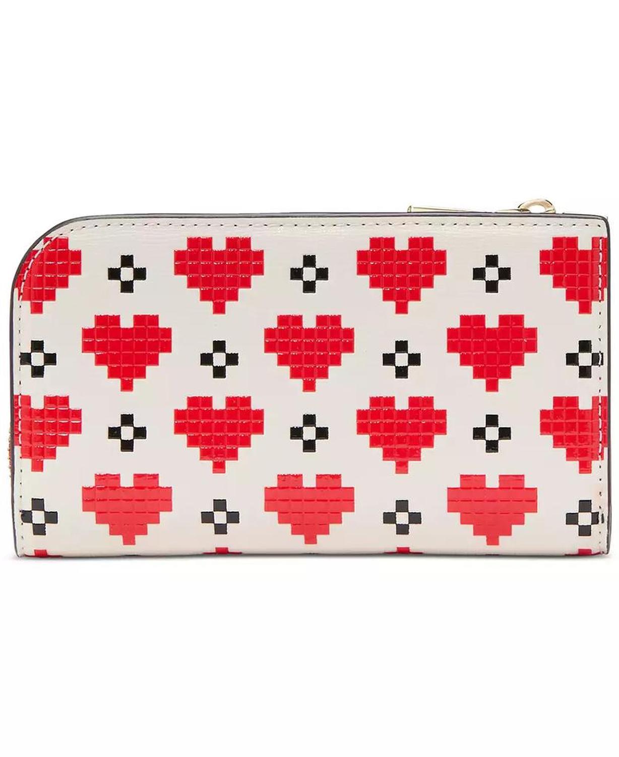 Devin Pixel Hearts Embossed Saffiano Leather Slim Bifold Wallet