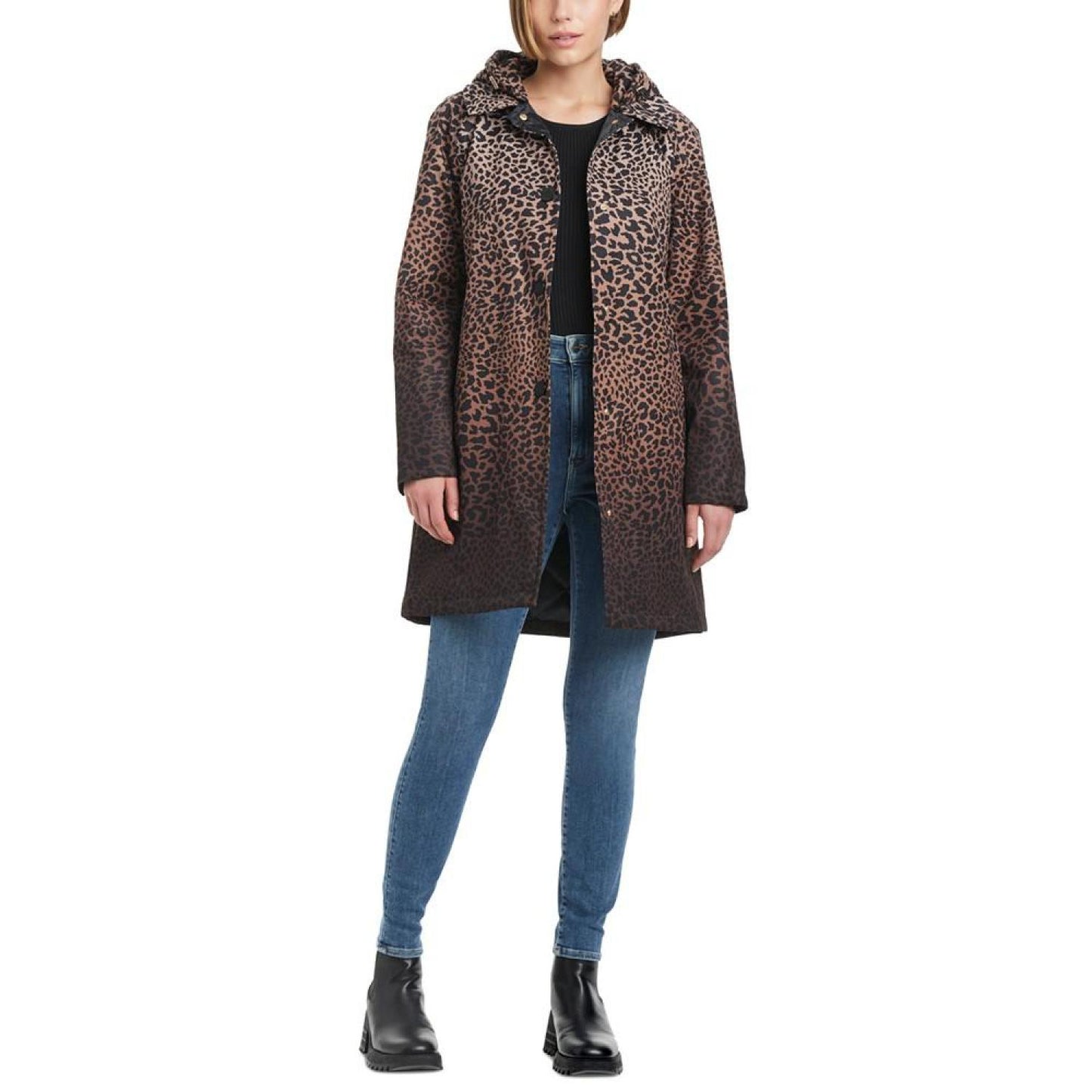 Women's Hooded Leopard-Print A-Line Raincoat