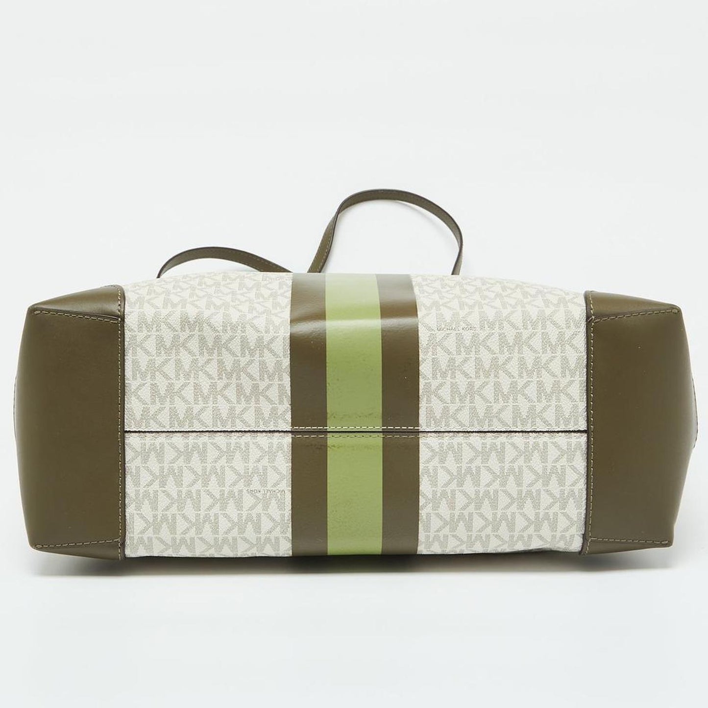 White/green Signature Coated Canvas And Leather Large Jet Set Tote