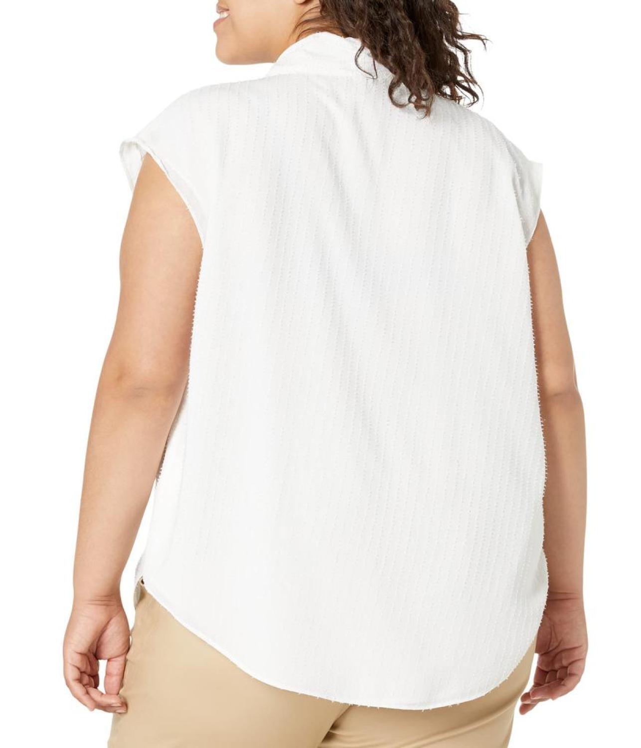 Plus Size Pinstripe Crepe Pleated Top