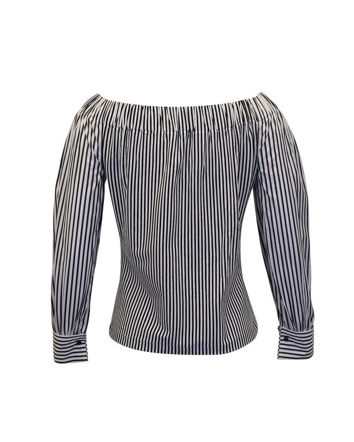 Conero Off-The-Shoulder Striped Top in Black Cotton