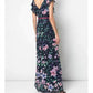 Floral Sleeveless Printed Chiffon Gown In Blue