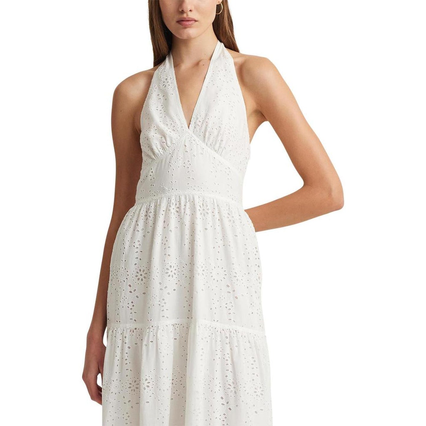 Eyelet Cotton Tiered Halter Dress