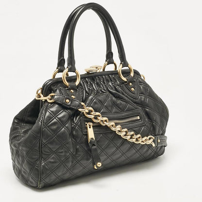 Black Quilted Leather Stam Satchel